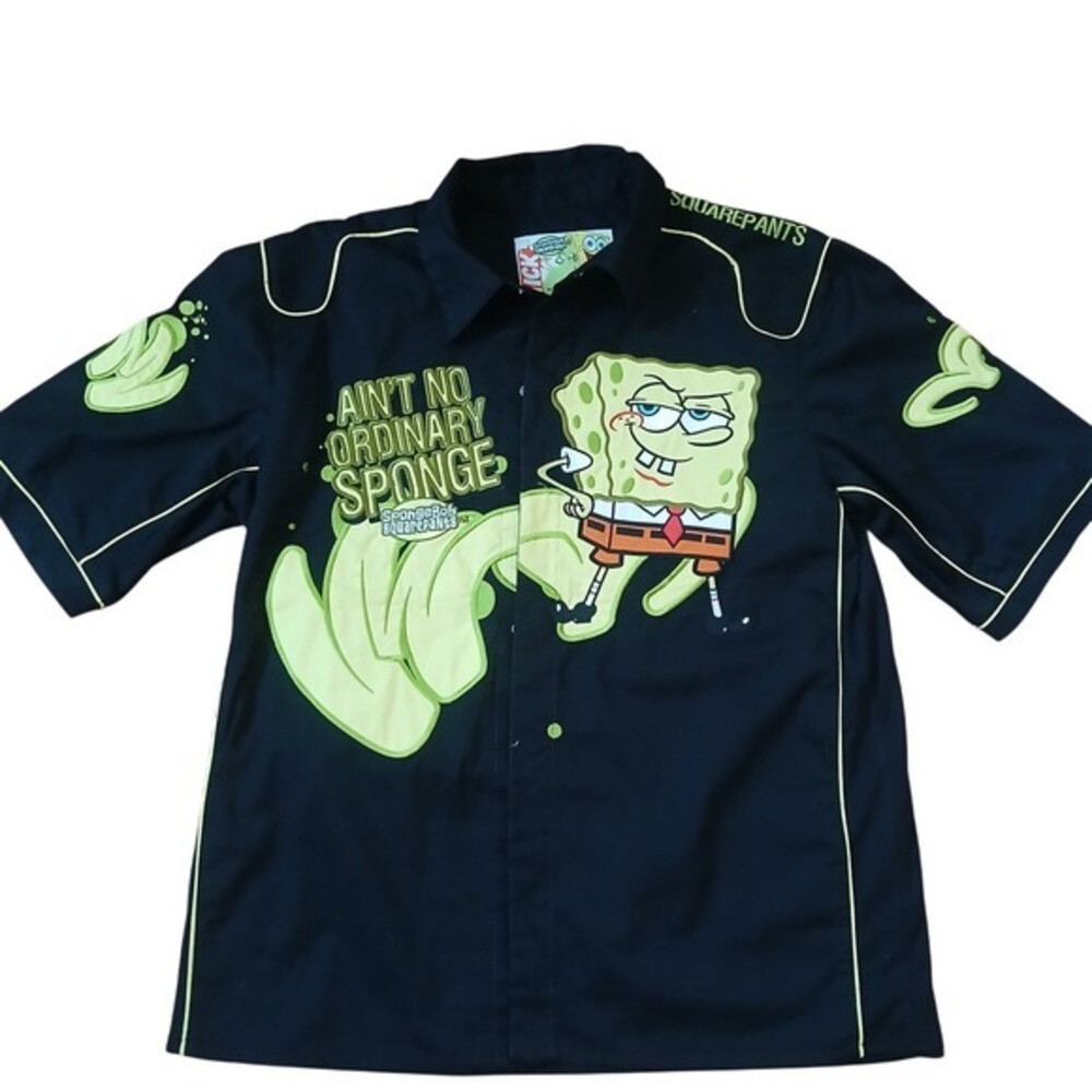 JH Design SpongeBob SquarePants Shirt Mens L Black Graphic Button‎ Down